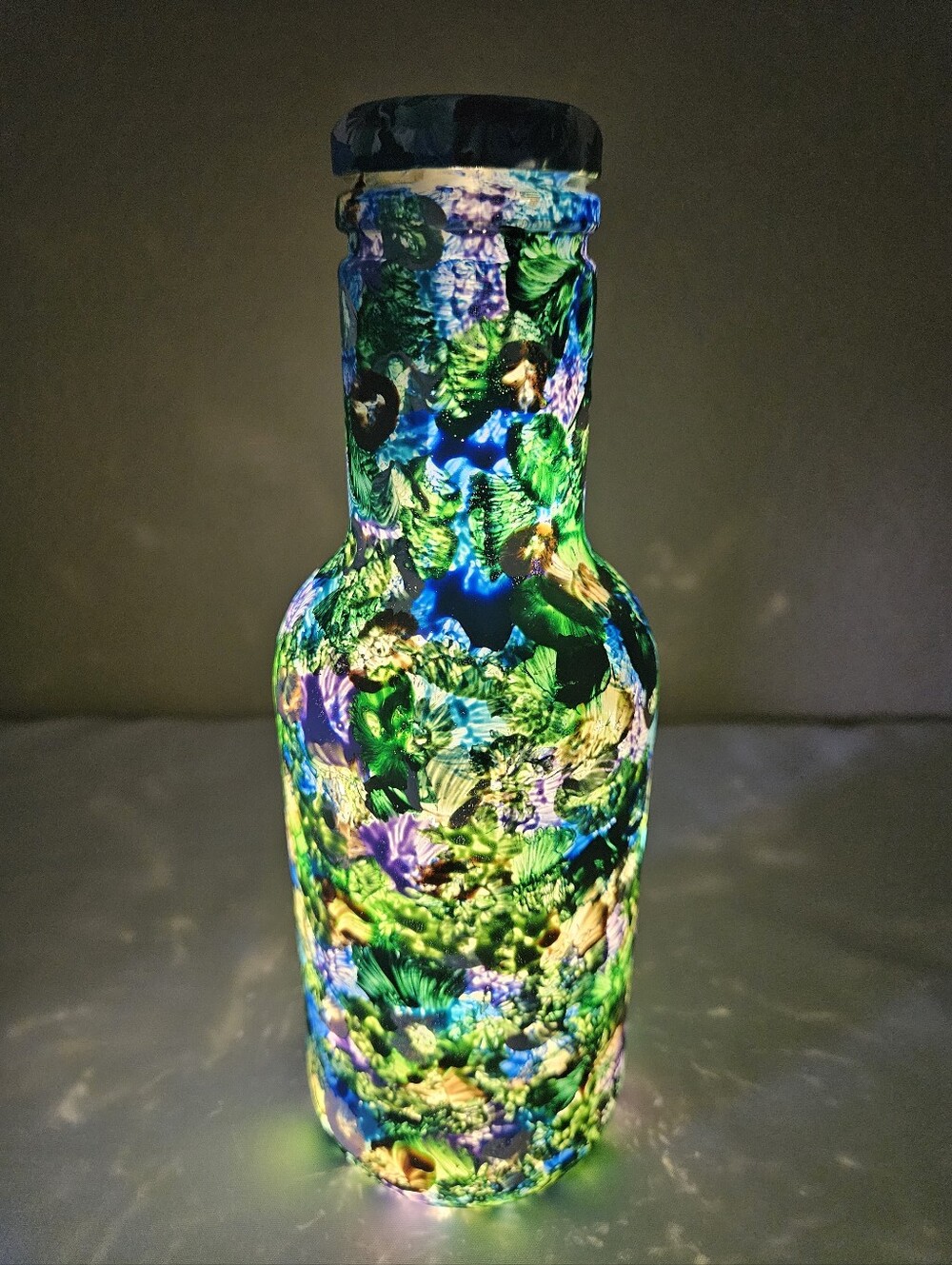 Upcycled Hand-Painted Bottle with Cap